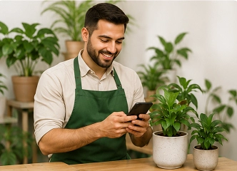 کارشناس گل‌ساتان در حال پاسخ به درخواست مشاوره